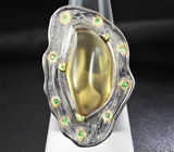 Серебряное кольцо с кабошоном цитрина и цаворитами Серебро 925