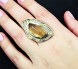 Серебряное кольцо с кабошоном цитрина и цаворитами Серебро 925
