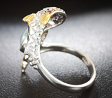 Серебряное кольцо с кристаллическим эфиопским опалом 3,44 карата, сапфирами и цаворитами