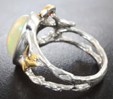 Серебряное кольцо с кристаллическим эфиопским опалом 2,28 карата и оранжевым сапфиром Серебро 925