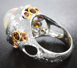 Серебряное кольцо с кристаллическим эфиопским опалом 4,73 карата, цитринами мадейра и оранжевыми сапфирами Серебро 925