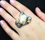Серебряное кольцо с жемчужиной барокко 25,66 карата и синими сапфирами Серебро 925