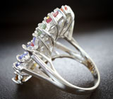 Роскошное серебряное кольцо с танзанитами, разноцветными турмалинами и сапфирами Серебро 925