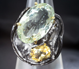 Серебряное кольцо с зеленым аметистом 13+ карат и цитринами Серебро 925