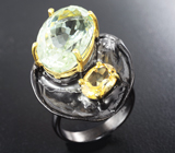 Серебряное кольцо с зеленым аметистом 13+ карат и цитринами Серебро 925
