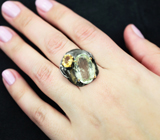 Серебряное кольцо с зеленым аметистом 13+ карат и цитринами Серебро 925