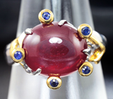 Серебряное кольцо с рубином 12,6 карата и синими сапфирами Серебро 925