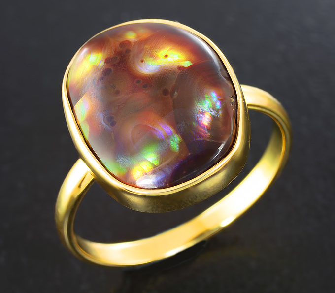 Золотое кольцо с мексиканским огненным агатом 5,43 карата