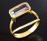Золотое кольцо с полихромным турмалином 3,19 карата и бриллиантами Золото