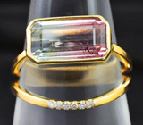 Золотое кольцо с полихромным турмалином 3,19 карата и бриллиантами Золото