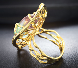 Золотое кольцо с крупным «арбузным» турмалином 24,11 карата, изумрудами, красными сапфирами и бриллиантами Золото