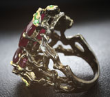 Серебряное кольцо с рубинами, цаворитами и оранжевыми сапфирами Серебро 925