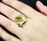 Стильное серебряное кольцо с лимонным цитрином 14,35 карат Серебро 925