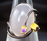 Серебряное кольцо с розовым кварцем 26+ карат и аметистами Серебро 925