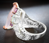 Серебряное кольцо с розовым кварцем 27+ карат, родолитом гранатом, голубым топазом и аметистом Серебро 925