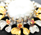 Серебряный кулон с жемчужиной барокко 25,5 карата и оранжевыми сапфирами Серебро 925
