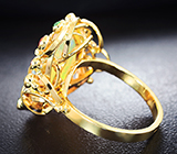 Золотое кольцо с фантастическим ограненным эфиопским опалом 4,22 карата, оранжевыми сапфирами и цаворитами Золото