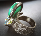 Серебряное кольцо с малахитом 18+ карат, голубыми топазами и перидотами Серебро 925