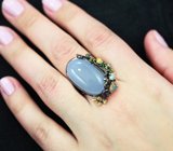 Серебряное кольцо c халцедоном 19+ карат, голубым топазом, кристаллическими эфиопскими опалами, диопсидами Серебро 925