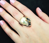 Серебряное кольцо с жемчужиной барокко 21,06 карата, цитрином мадейра и разноцветными сапфирами Серебро 925