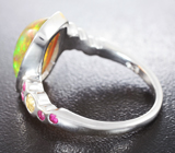 Серебряное кольцо с кристаллическим эфиопским опалом 3,36 карата, желтым сапфиром и рубинами Серебро 925