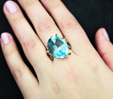 Серебряное кольцо с голубым топазом лазерной огранки 15,48 карата и синими сапфирами Серебро 925