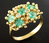 Золотое кольцо с уральскими изумрудами 1,23 карата и бриллиантами Золото