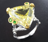 Серебряное кольцо с лимонным цитрином 13,38 карата и диопсидами Серебро 925