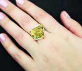 Серебряное кольцо с лимонным цитрином 13,38 карата и диопсидами Серебро 925