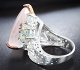 Серебряное кольцо с розовым кварцем 29+ карат, голубыми топазами и аметистом Серебро 925