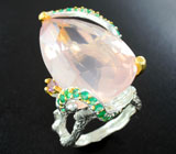 Серебряное кольцо с розовым кварцем, аметистом и хризопразом Серебро 925