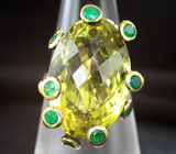 Серебряное кольцо с лимонным цитрином 30+ карат и зелеными агатами Серебро 925