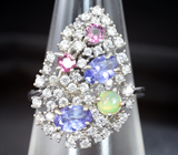 Серебряный комплект с танзанитами, родолитами и кристаллическими эфиопскими опалами Серебро 925