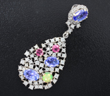 Серебряный комплект с танзанитами, родолитами и кристаллическими эфиопскими опалами Серебро 925