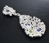 Серебряный комплект с танзанитами, родолитами и кристаллическими эфиопскими опалами Серебро 925