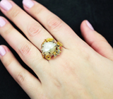 Серебряное кольцо с жемчужиной 8,65 карата и оранжевыми сапфирами Серебро 925