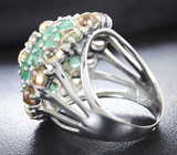 Эффектное серебряное кольцо с танзанитом, изумрудами и дымчатыми топазами Серебро 925