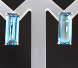 Золотые серьги с насыщенно-голубыми топазами стального оттенка 12,02 карата Золото