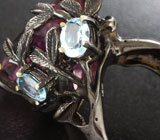Серебряное кольцо с аметистом 35+ карат и голубыми топазами Серебро 925