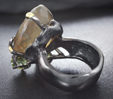 Серебряное кольцо с флюоритом 27+ карат и перидотами