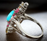 Праздничное серебряное кольцо с аризонской бирюзой и разноцветными турмалинами Серебро 925