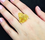 Золотое кольцо с резным цитрином 12,92 карата и бриллиантами Золото