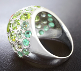 Роскошное серебряное кольцо с цитрином, перидотами, зелеными сапфирами и изумрудами Серебро 925