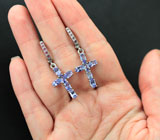 Оригинальные серебряные серьги с танзанитами и родолитами Серебро 925