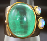 Серебряное кольцо с зеленым флюоритом 14+ карата и кристаллическими эфиопсими опалами Серебро 925