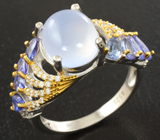 Изысканное серебряное кольцо с лунным камнем и танзанитами Серебро 925