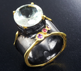 Серебряное кольцо с празиолитом 8+ карат, аметистом и родолитами