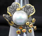Серебряное кольцо с жемчужиной и сапфирами Серебро 925