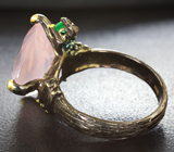 Серебряное кольцо с розовым кварцем, диопсидом и хризопразом Серебро 925
