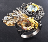 Серебряное кольцо с резным аметрином и голубым топазом Серебро 925